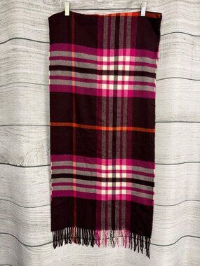 Plaid Acrylic Scarf  With Fringe Edges OS